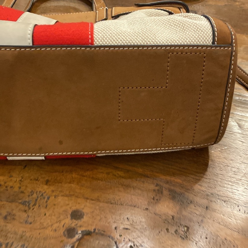Tory Burch Canvas & Suede Center Stripe Satchel in Natural New Ivory Nut - Picture 10 of 16